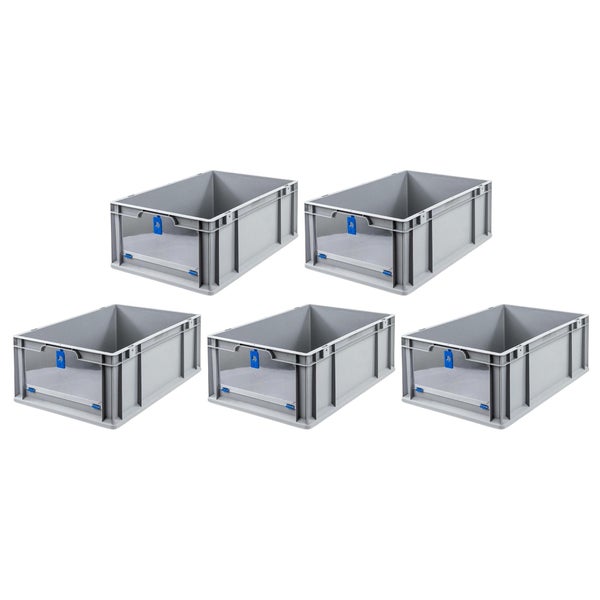 PROREGAL SparSet 5x Eurobox NextGen Insight Cover HxBxT 22 x 40 x 60 44 Liter Hoch/Blau Eurobehälter Transportbox