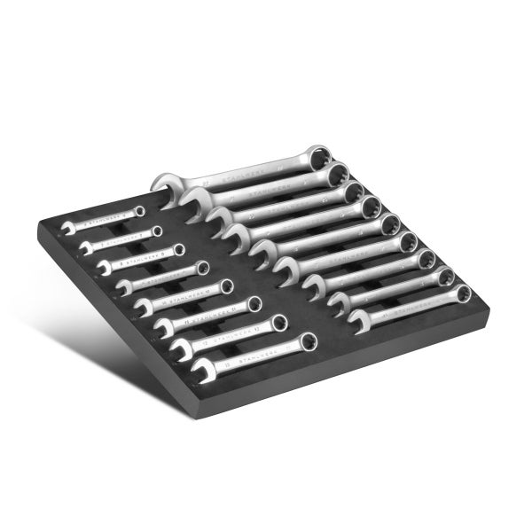 STAHLWERK Ringmaulschlüssel Satz auf einer schwarzen Halterung