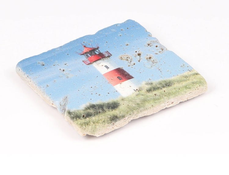 Untersetzer aus Naturstein | Sandstein | Stein | Tischdeko | Leuchtturm | Sylt | Urlaub | Meer | Untersetzer für Gläser und heiße Töpfe | MADE IN GERMANY | Format: 10x10x1 cm | 4er Set Artikel: SGC0136