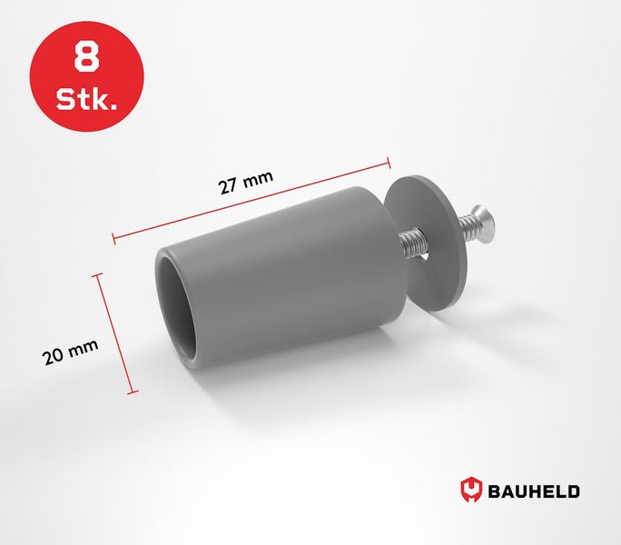 Befestigungsstopfen mit Schraube, 27 mm Länge, 20 mm Durchmesser, 8 Stück