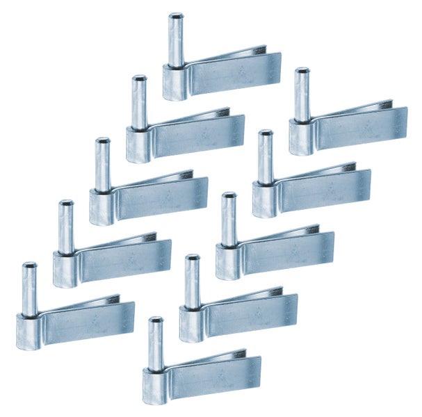 Ein Set aus zehn metallischen Anschweißbändern für Tore und Türen.