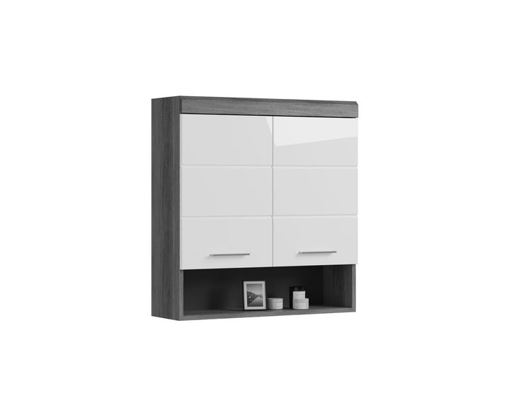 Scout Badschrank wandhängend 2 Türen, 1 Ablage Hochglanz weiß,rauchfarbenen. 74 X 24 X 79 cm