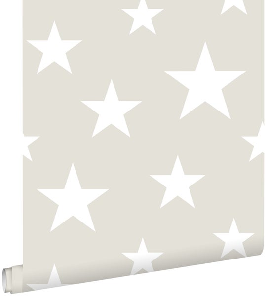 ESTAhome Tapete große und kleine Sterne Hellgrau und Weiß - 53 cm x 10.05 m - 128866