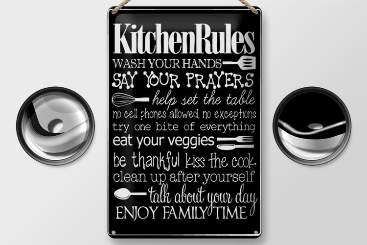 Blechschild Spruch 20x30cm Kitchen Rules wash your hands