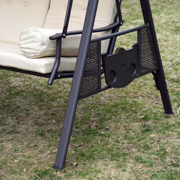 Outsunny 3-Sitzer Hollywoodschaukel Gartenschaukel mit Sonnendach Kissen Metall Polyester Beige+Braun 121 x 208 x 172 cm