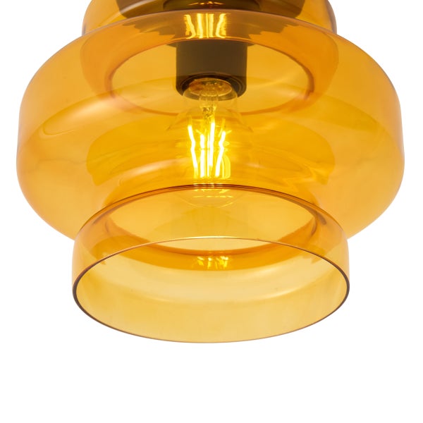Moderne Hängeleuchte mit einem wellenförmigen Lampenschirm aus Glas und einem mittig platzierten Leuchtmittel.