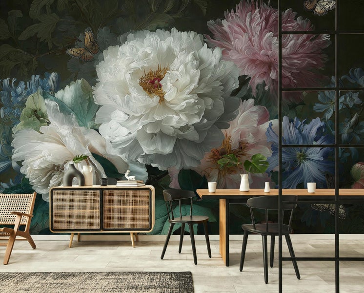 Fototapete Blumen Vintage Retro Schwarz Wohnzimmer Vlies Tapete 400x280 cm