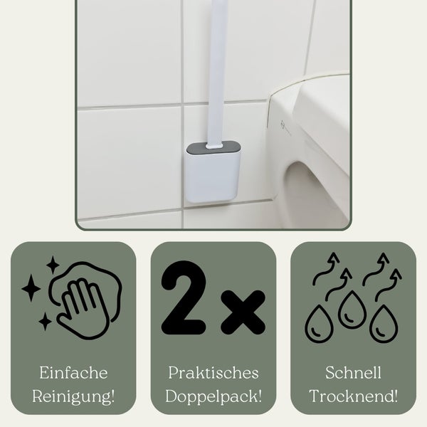 Toilettenbürste mit Halterung zur einfachen Reinigung und schnellen Trocknung im Doppelpack