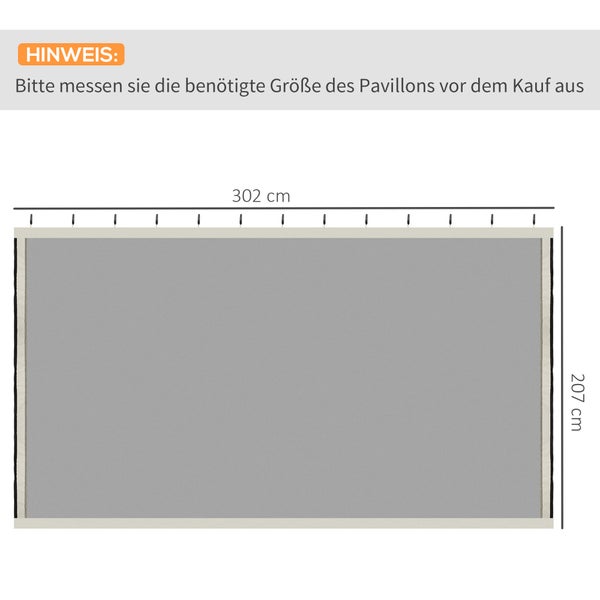 Outsunny Moskitonetz für 3x3 Pavillon, 4 Seitenteile Fliegennetz mit Haken, 302L x 207H cm, Nylon-Mesh, Schwarz