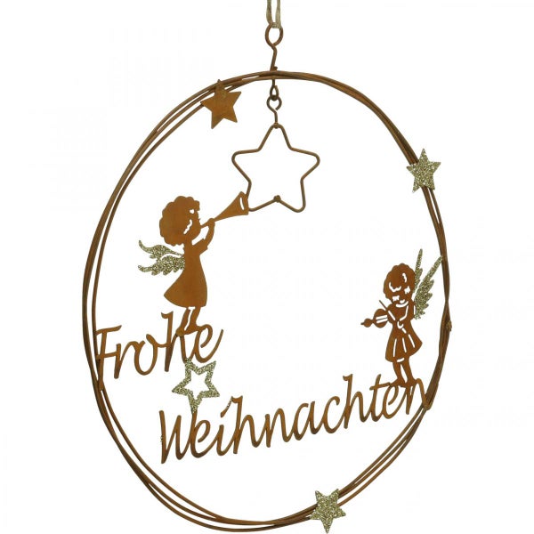 Dekorativer Fensterhänger Frohe Weihnachten mit Engelmotiven und Sternen