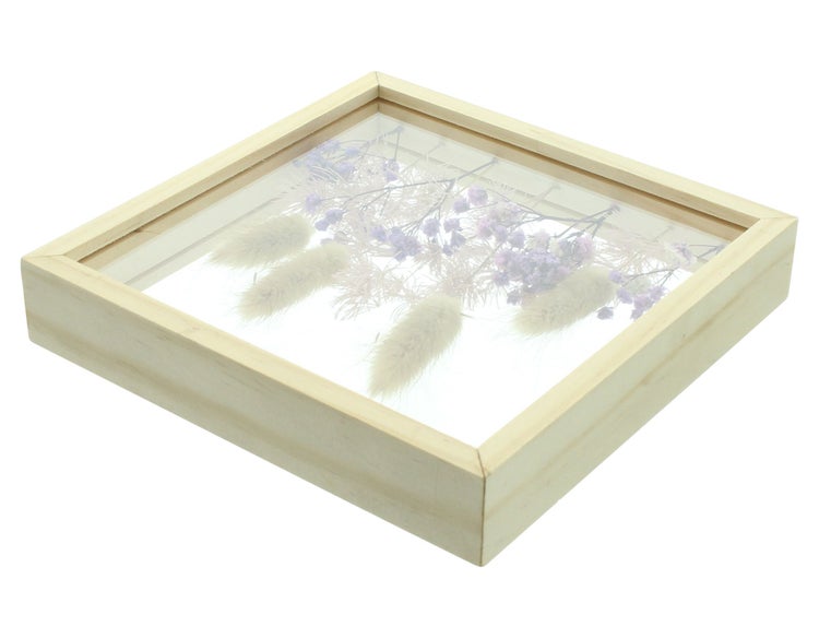 FRANK FLECHTWAREN | Dekorahmen Trockenblumen, HOLZ, ACRYLGLAS, 17 x 3 x 17 cm