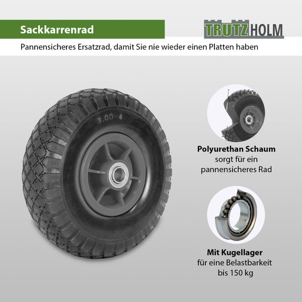 Trutzholm pannensicheres Sackkarrenrad aus Polyurethan Schaum mit Kugellager, Tragkraft 150 Kilogramm, Größe 3.00-4