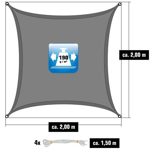 AMANKA 98% UV Schutz: Sonnensegel 2x2m Wasserdicht - Sonnensegel für die Terrasse Segeltuch Sonnenschutz Schattenspender Garten Sonnenschutz Sonnensegel Outdoor Sonnensegel Balkon Segel für Terrasse