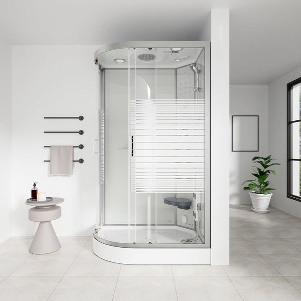 Home Deluxe - Dampfdusche WHITE PEARL - Maße 120 x 80 cm Links - inkl. Dampffunktion, Regendusche, Radio und Zubehör I Fertigdusche, Dusche, Duschtempel