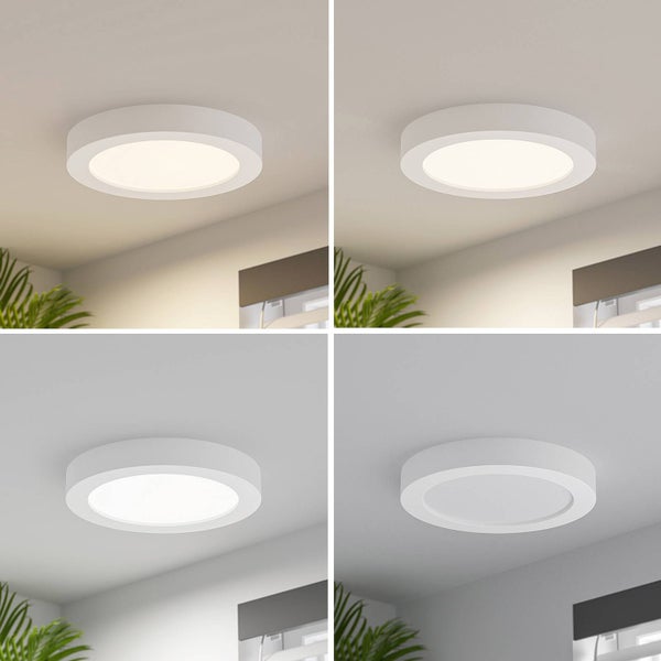 Rundes LED-Panel für die Deckenmontage mit verstellbarer Farbtemperatur von warmweiß bis kaltweiß.