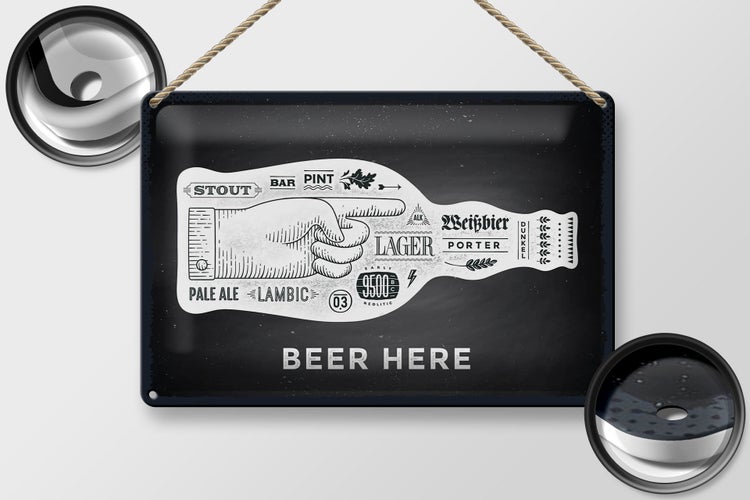 Blechschild Spruch Beer here Flasche Bier 30x20cm