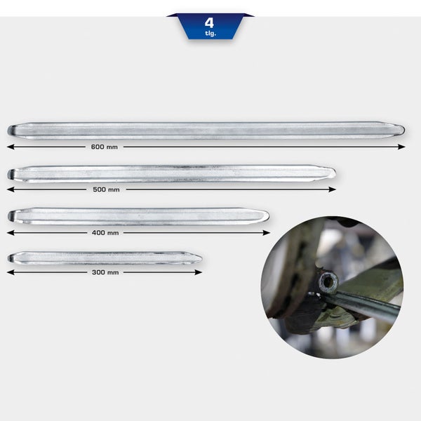 Vierteiliges Reifeisen Set mit den Längen 300 mm, 400 mm, 500 mm und 600 mm
