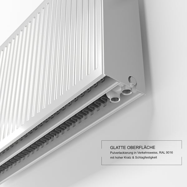 DESIGNO Universalheizkörper Kompakt & Ventilheizkörper Typ 33-BH-600 x BL-1800 | inkl. Buderus Thermostatkopf - Ventil - Montagezubehör | Wärmeleistung 4.525 Watt