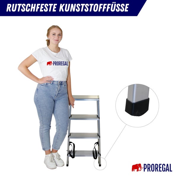 Aluminium Klapptritt mit drei Stufen und rutschfesten Kunststofffüßen