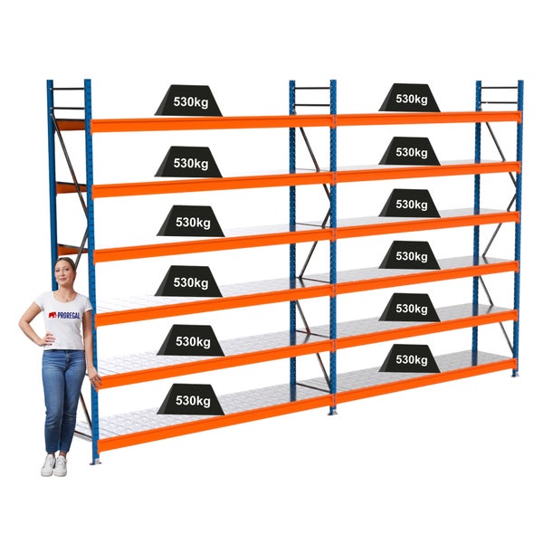 Regalsystem mit mehreren Ebenen und einer Traglast von 530 Kilogramm pro Ebene