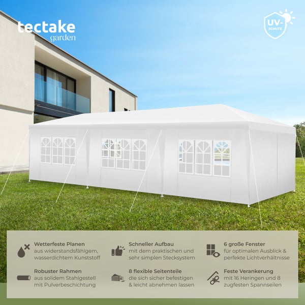 Pavillon tectake Miramas wasserdicht 9 x 3 m, im Stecksystem weiß