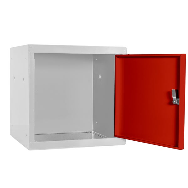 PROREGAL Schließfachwürfel Blocky mit Zylinderschloss + 2 Schlüssel | HxBxT 40x40x40cm | Lichtgrau/Rot | Tresor, Schließfach