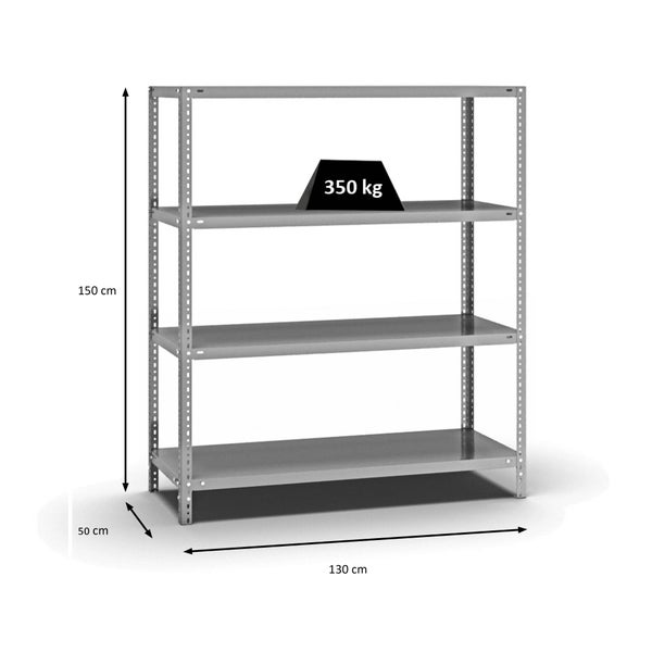 PROREGAL Fachbodenregal Schraubsystem Heavy-Duty Grundregal HxBxT 150 x 130 x 50 cm 4 Ebenen Fachlast 350 kg Beidseitig Nutzbar Verzinkt