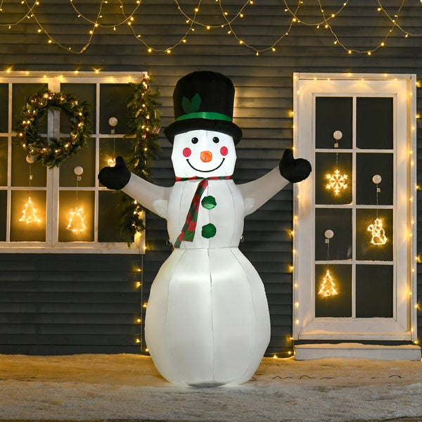 HOMCOM 1,93 m aufblasbarer Schneemann mit 2 Modulleuchten, Garten, Rasendekoration, Party, 130 x 72 x 193 cm, Polyester, Weiß