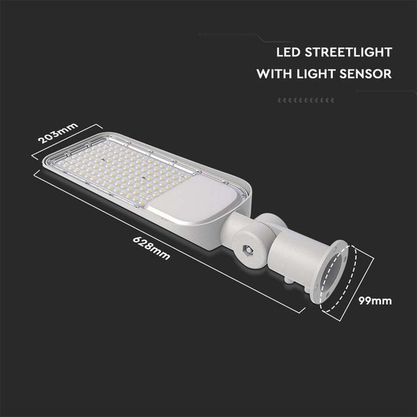 LED-Strassenleuchte mit Lichtsensor und Massangaben