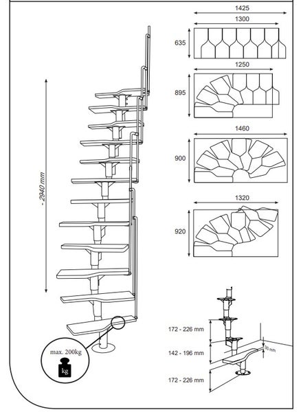 HandyStairs Dachbodentreppe SWIRL – Mehrzwecktreppe – Schwarz mit Buchenstufen – Höhe 294 cm