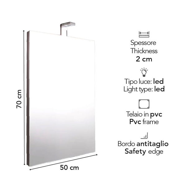 Rechteckiger Spiegel mit LED-Beleuchtung, 70 x 50 Zentimeter
