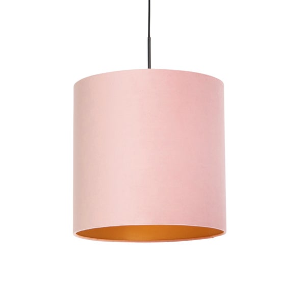 Hängelampe mit Veloursschirm rosa mit Gold 40 cm - Combi