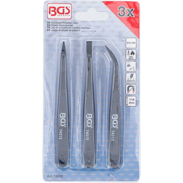 BGS Technic Kunststoffpinzetten Set, drei Pinzetten