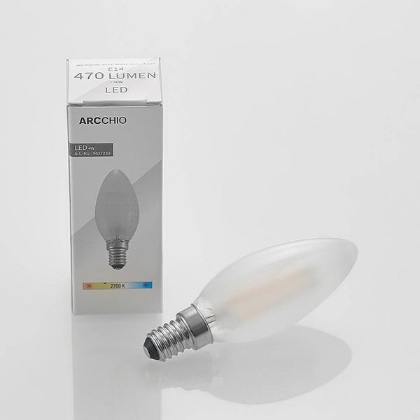 ARCCHIO LED-Kerzenlampe E14, 4 Watt, 470 Lumen, warmweiß 2700 Kelvin, mattierte Ausführung mit Verpackung
