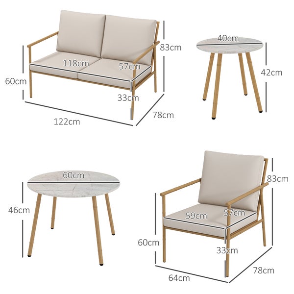 Outsunny 5-tlg. Gartenmöbel-Set, 122L x 78B x 83H cm, Stahl, Polyester, weiß