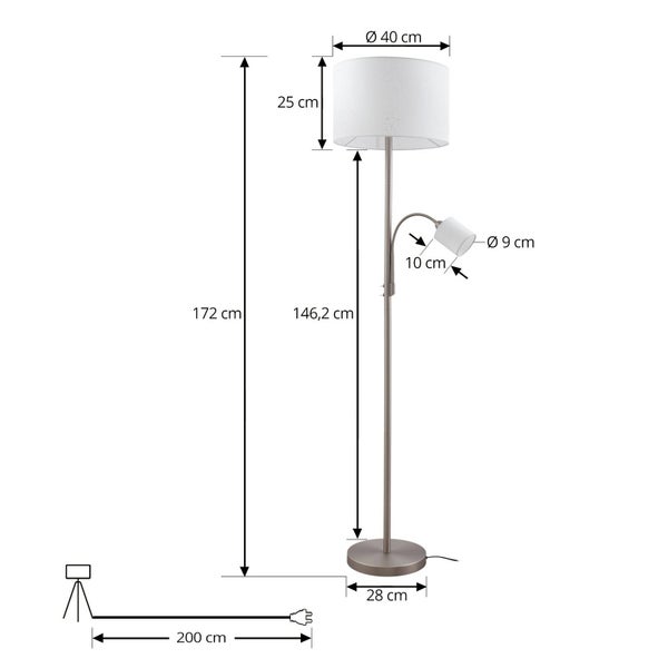 Abmessungen einer Stehlampe mit Leselampe