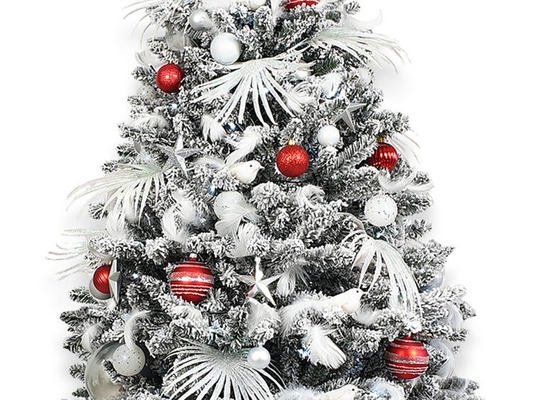 Dekorierter künstlicher Weihnachtsbaum mit 213 Ornamenten POLAR ROT 400 cm mit Ständer und Weihnachtsschmuck