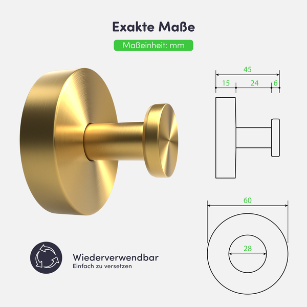 EAVY Handtuchhaken Edelstahl Gold mit Saugnapf 2er Pack