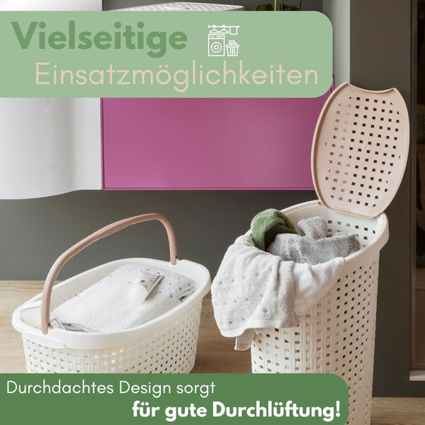 Wäschekorb Wäschesammler Wäschekorb mit Deckel plastik Wäschetonne Wäschetruhe weiß Wäschebox mit Deckel 31 x 40 x 60 cm 43 L Rattan Optik
