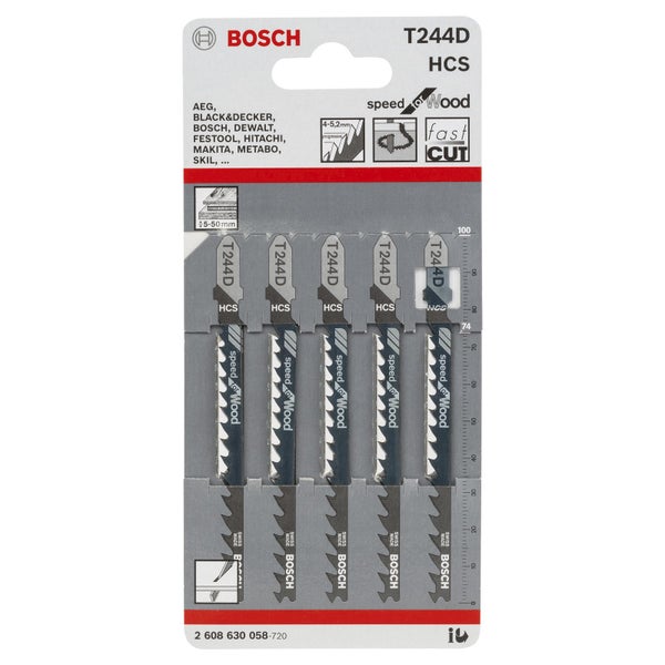 Bosch 5x Stichsägeblatt T 244 D Speed for Wood - 2608630058