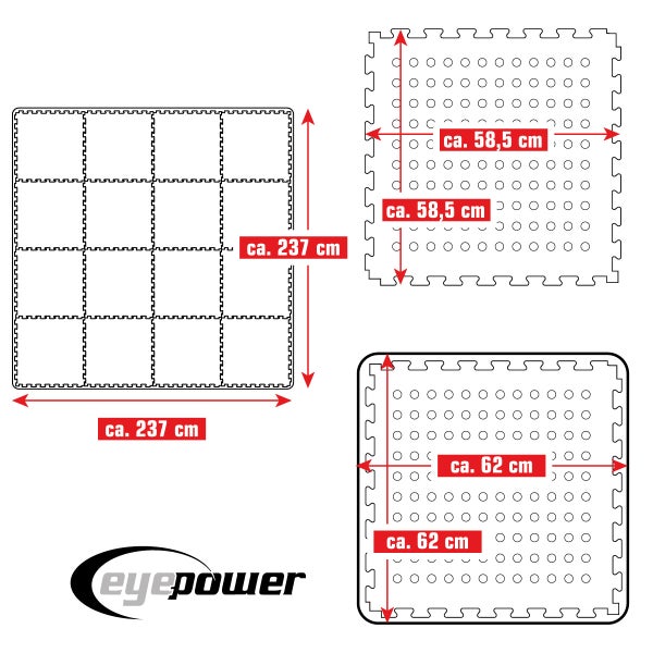 eyepower 5,6 m² Poolunterlage - 16 EVA Matten 62x62 - Outdoor Pool Unterlage - Unterlegmatten Set