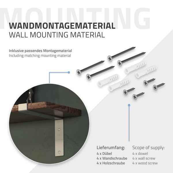 ML-Design 6 Stück Regalhalterung 25x4x14,5 cm, Grau, aus Metall, 10 Zoll Regalhalterungen, Industrielle Regalwinkel, Regalträger für Wandmontage, 90Grad Wandhalterung, L-Form Wandregal, mit Schrauben