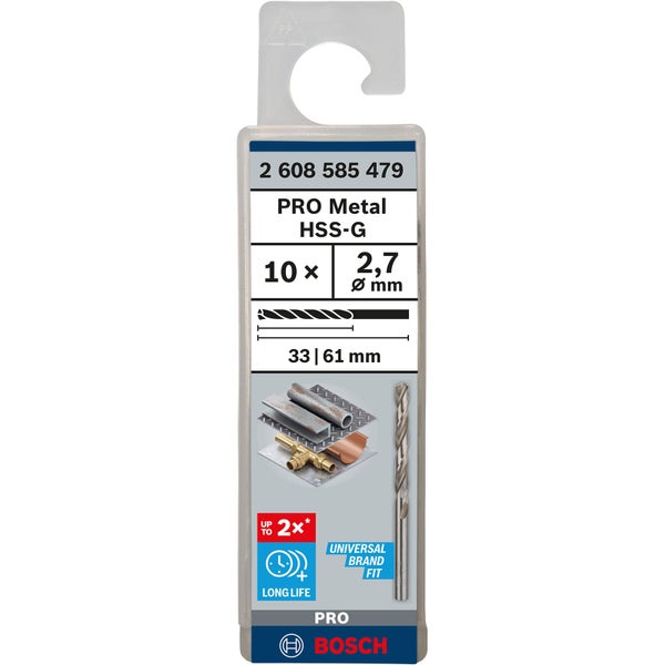Bosch Metallbohrer Set, 10 Stück, 2,7 mm Durchmesser