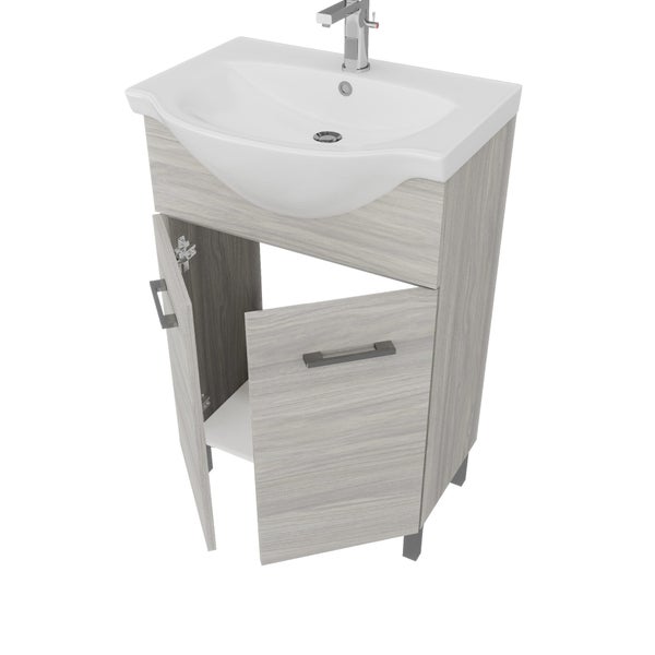 55 cm Möbelset für das Badezimmer, in Holzoptik Eiche grau | Rimini