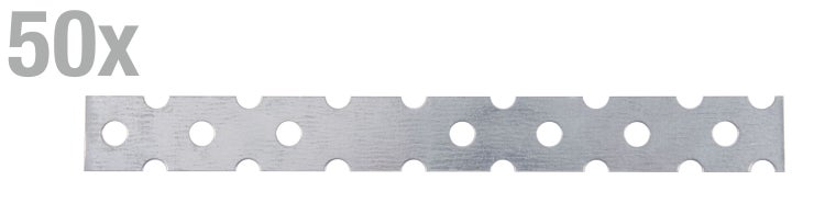 Ein Lochband aus Metall in einer Packung mit 50 Stück zur Befestigung und Montage