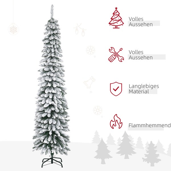 HOMCOM Künstlicher Weihnachtsbaum, 210 cm Christbaum mit 490 Spitzen, Kunstschnee, klappbar Metallständer, für Weihnachten Deko, Grün+Weiß