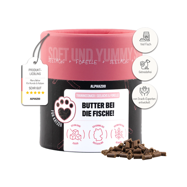 ALPHA ZOO Katzenleckerchen mit Seelachs und Forelle in der Verpackung