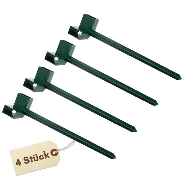 Vier grüne Pflanzenstützen aus Kunststoff
