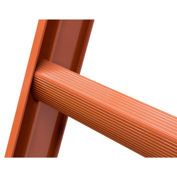 Detailaufnahme einer Sprosse und eines Holms einer Leiter.