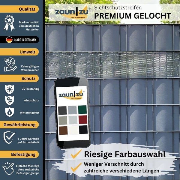 Zaunfolie Premium gelocht als Sichtschutzstreifen für Zäune